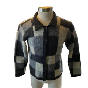 L.L. Bean Black and Cream Checkered Cardigan